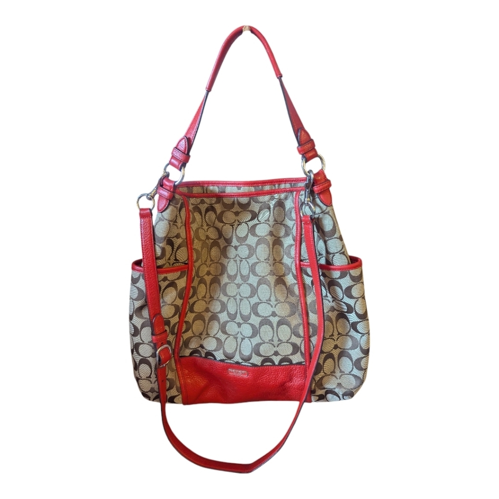 Coach Park Convertible Red and Tan Signature Tote Bag